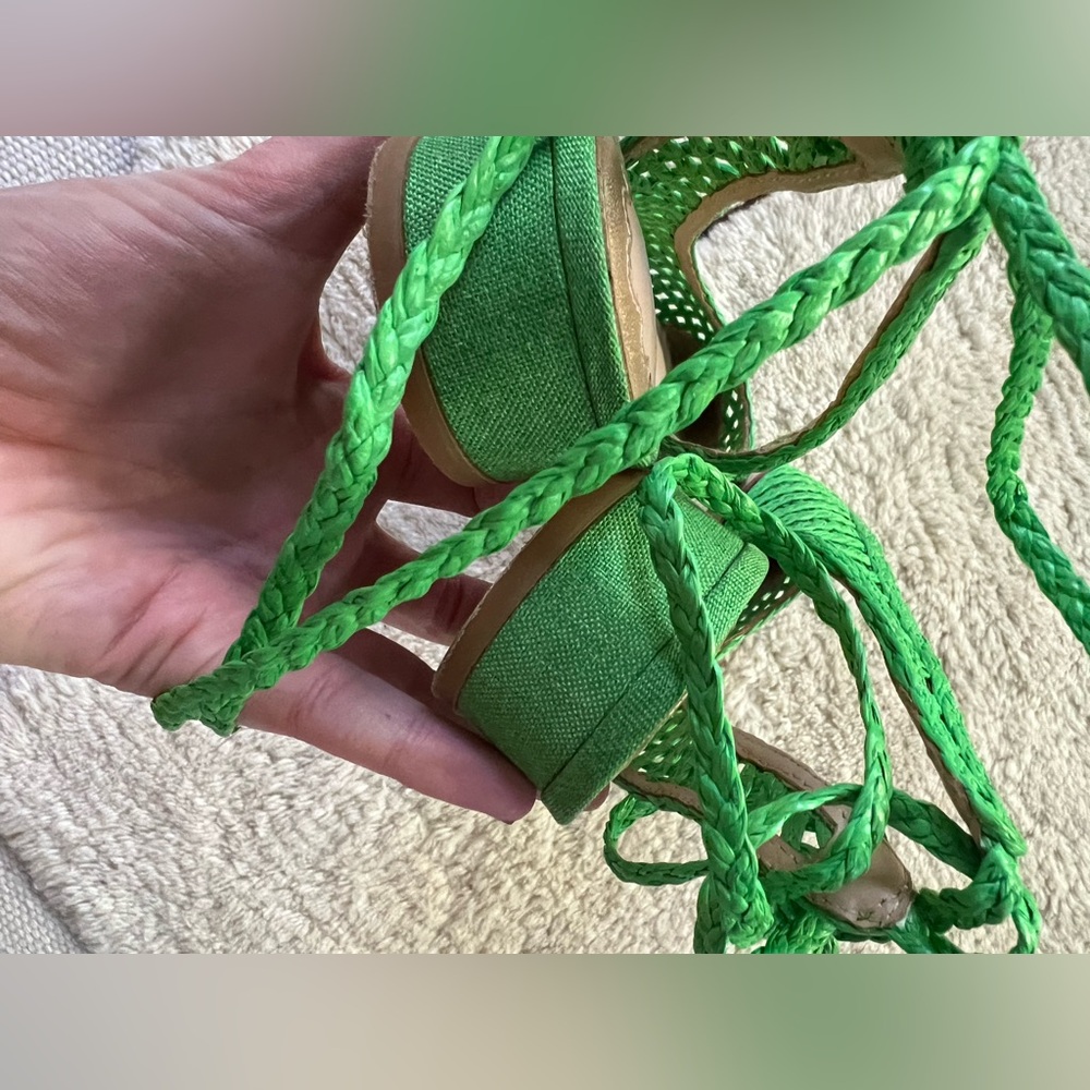 EUC $130 Antonio Melani Jennifer Sumko Green woven raffia Newport lace up flats - Picture 6 of 9
